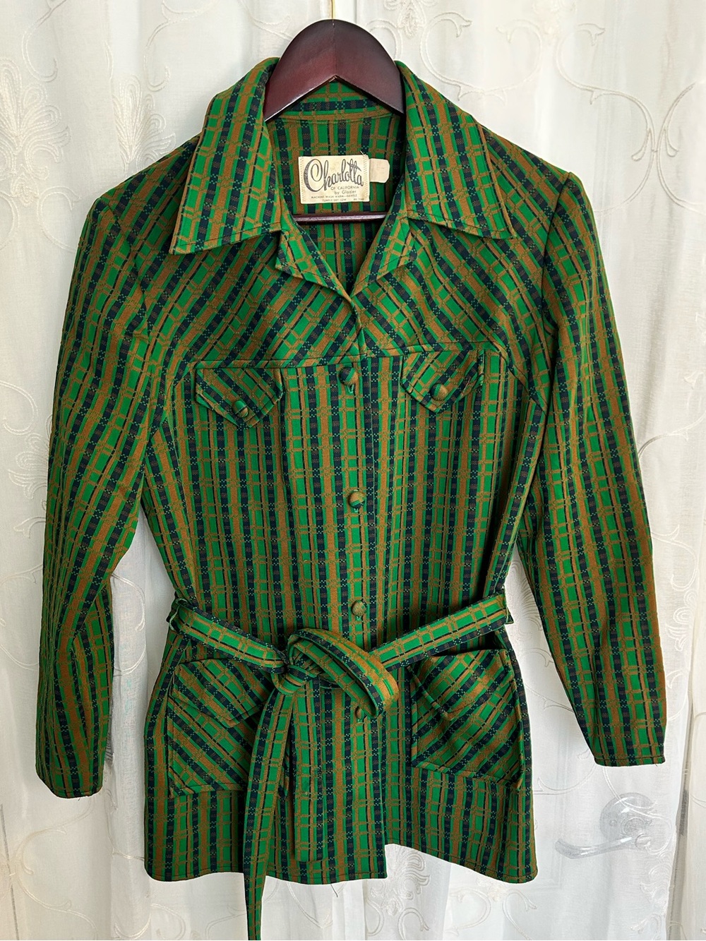 Vintage 70s Charlotta of California by Glazier Mod Belted Tunic Jacket 14